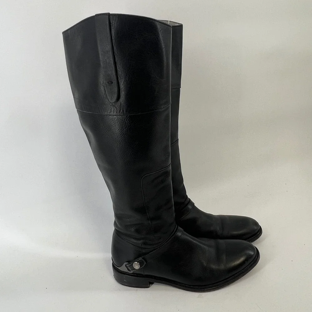Johnston & Murphy Womens 8M Black Leather Tall Riding Harness Boots Knee High
